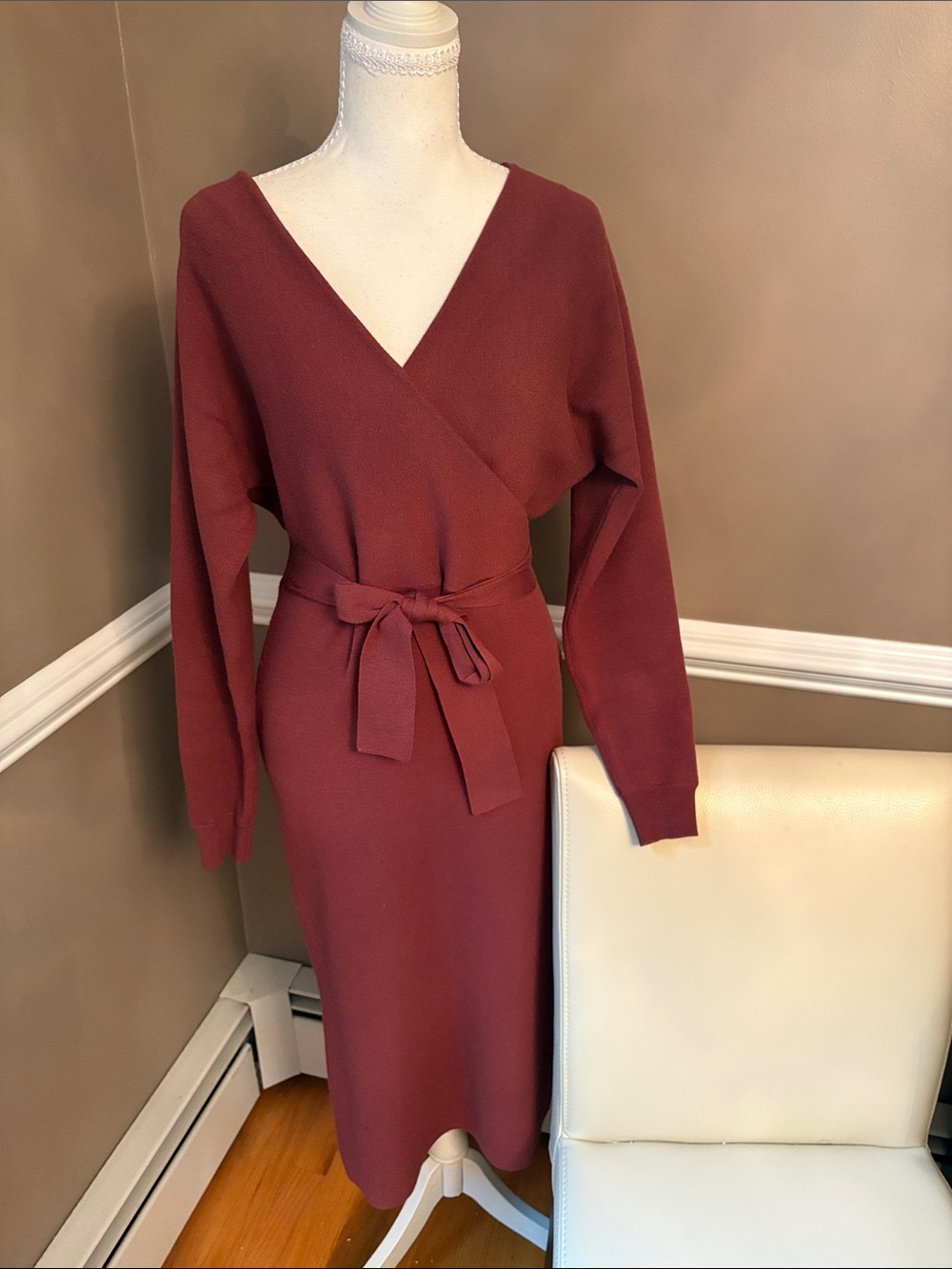 Nicole Miller Burgundy Wrap Midi Dress